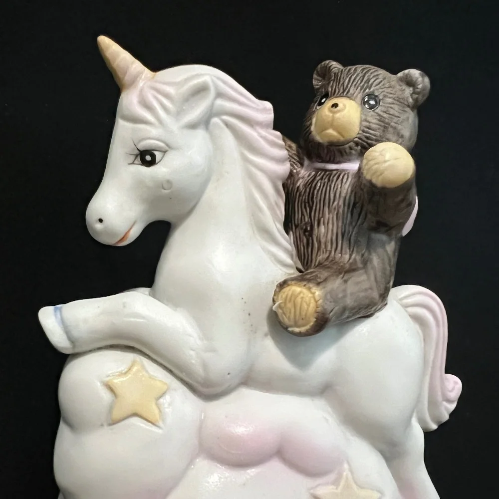 Bear Riding Unicorn Rotating Music Box